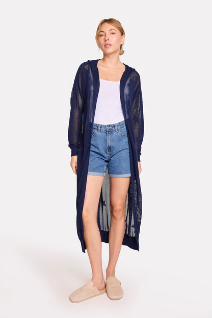 Pointelle Star Hooded Cardigan Navy - Brodie Cashmere