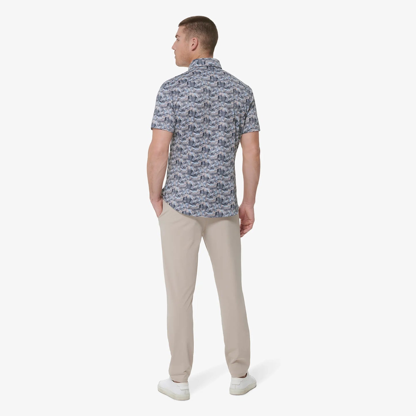 Halyard SS Dress Shirt Blue Print Palm - Mizzen + Main