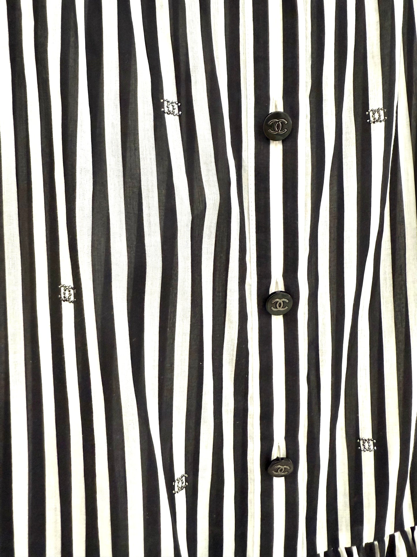 Rhinestone Double CC Striped Shirt Dress - Chanel