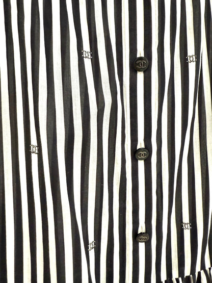 Rhinestone Double CC Striped Shirt Dress - Chanel