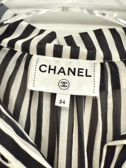 Rhinestone Double CC Striped Shirt Dress - Chanel