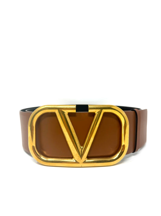 VLogo Leather Belt 70mm Brown - Valentino