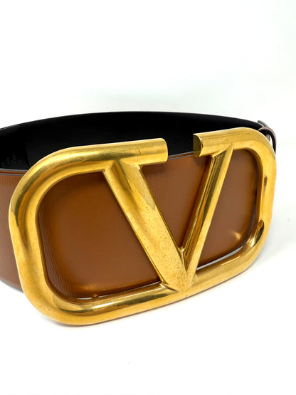 VLogo Leather Belt 70mm Brown - Valentino