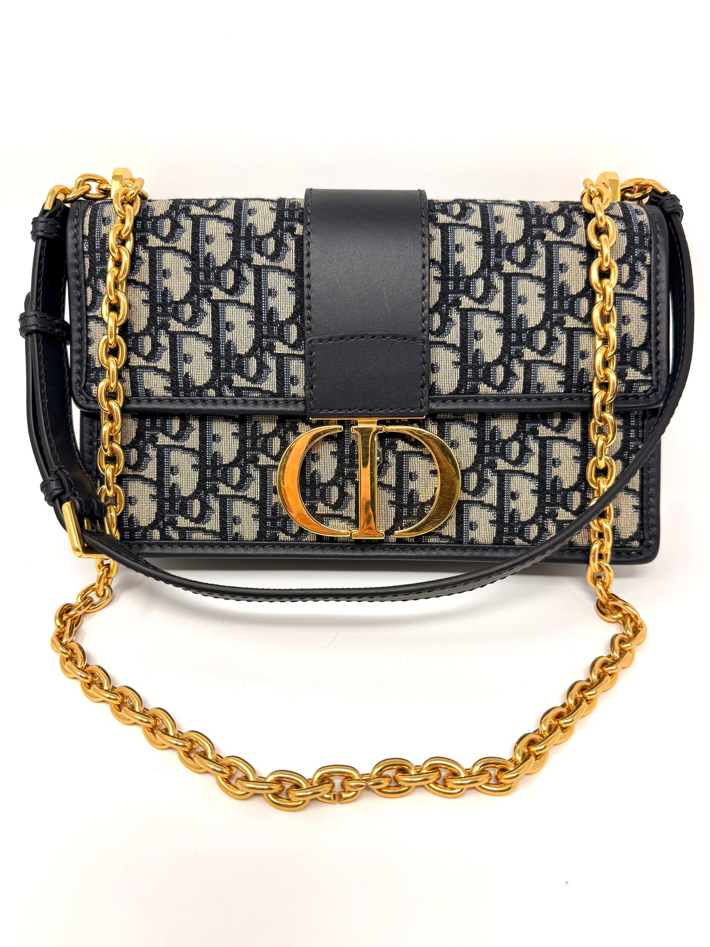 30 Montaigne Chain Bag Blue Oblique Jacquard - Dior