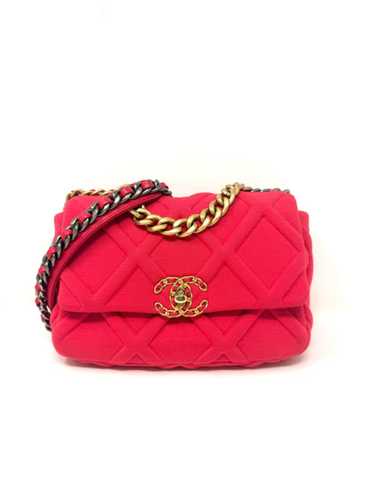 19 Flap Bag Quilted Jersey Medium Pink - Chanel