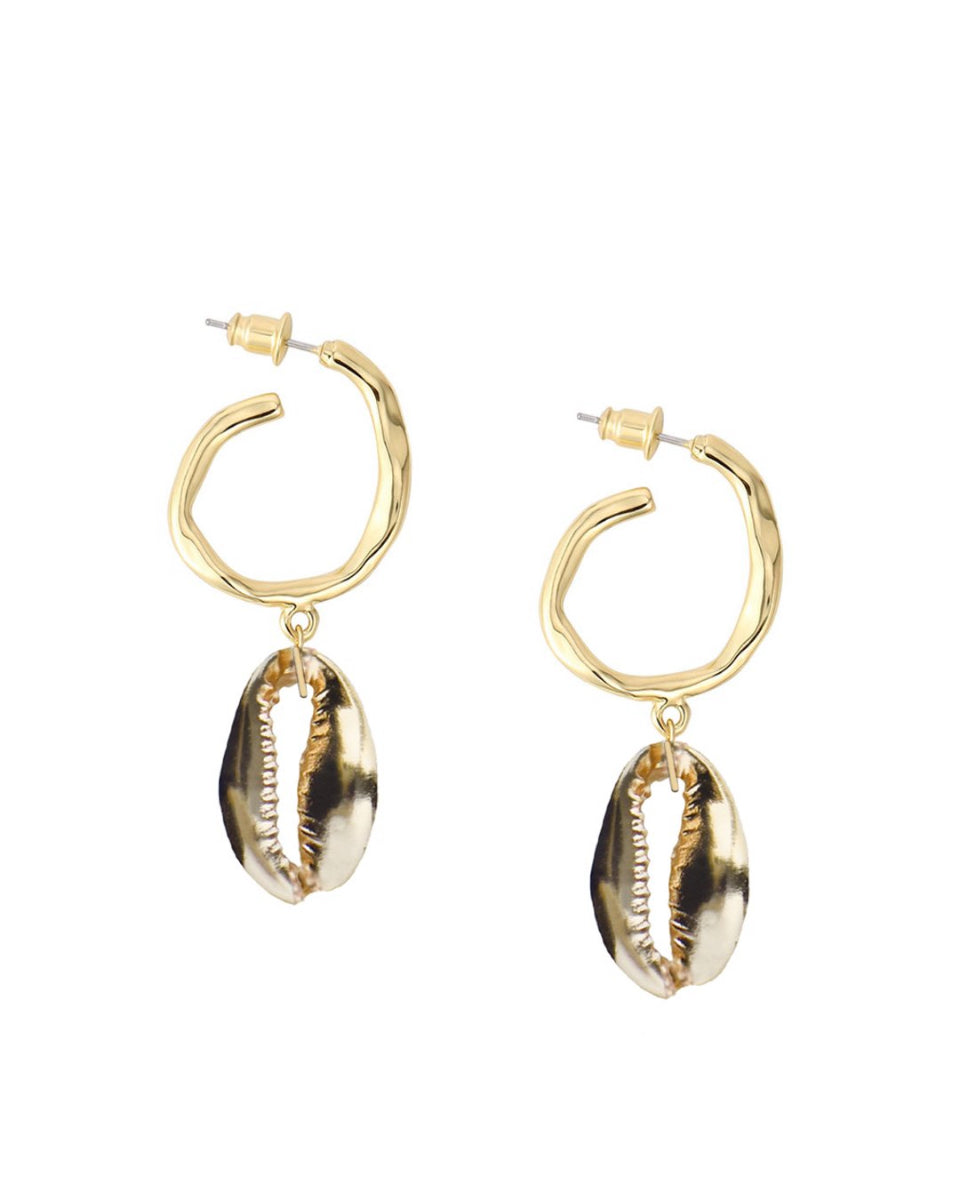 Hammered Hoop Shell Drops Earrings Gold - Adriana Pappas