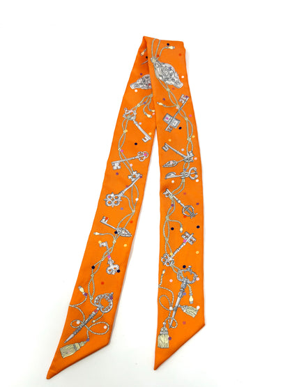 Les Cles A Pois Silk Twilly Scarf Orange - Hermes