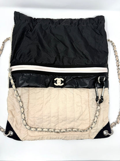 By The Sea Nylon Drawstring Backpack Black/Ivory - Chanel