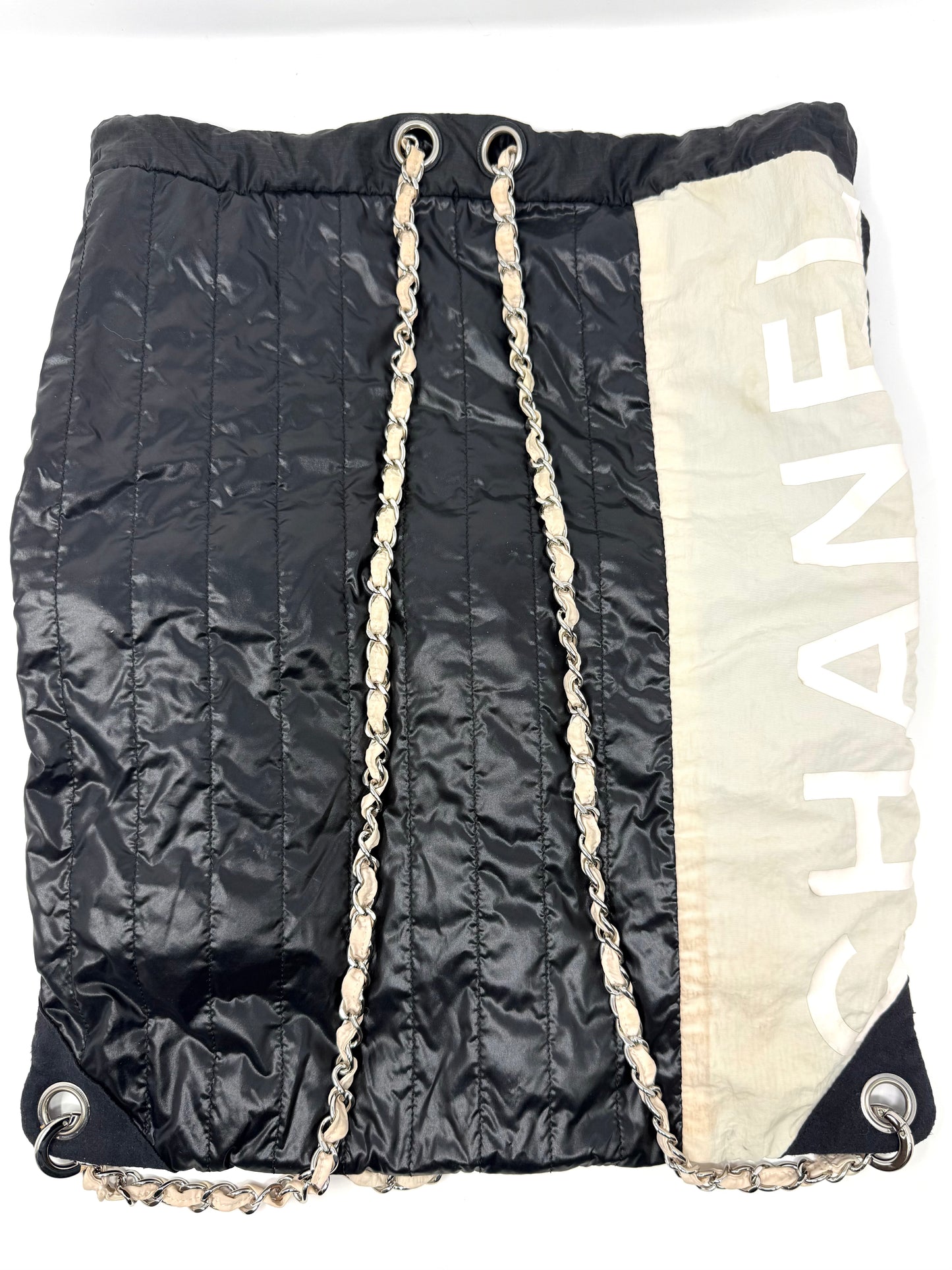 By The Sea Nylon Drawstring Backpack Black/Ivory - Chanel