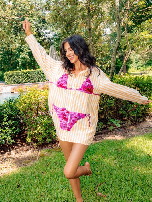 Pink Paillette Bikini Tunic Orange Stripe - Queen Of Sparkles