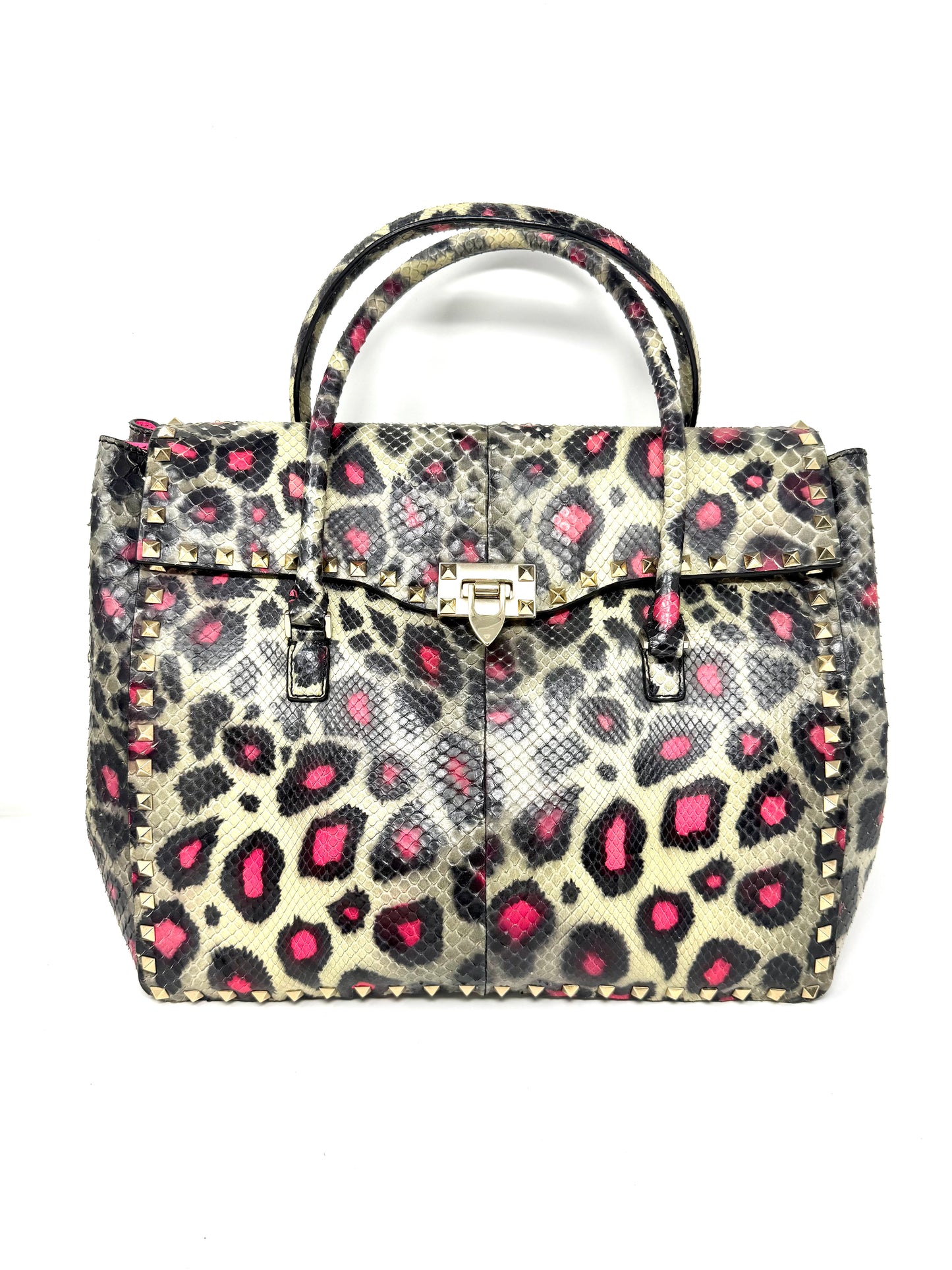 Python Leather Tote Pink/Black - Valentino