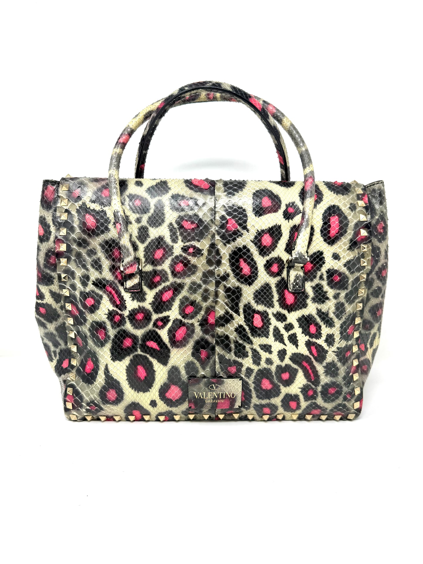 Python Leather Tote Pink/Black - Valentino