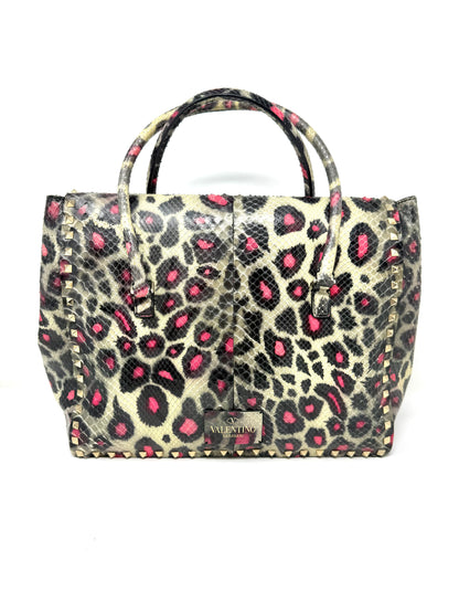 Python Leather Tote Pink/Black - Valentino