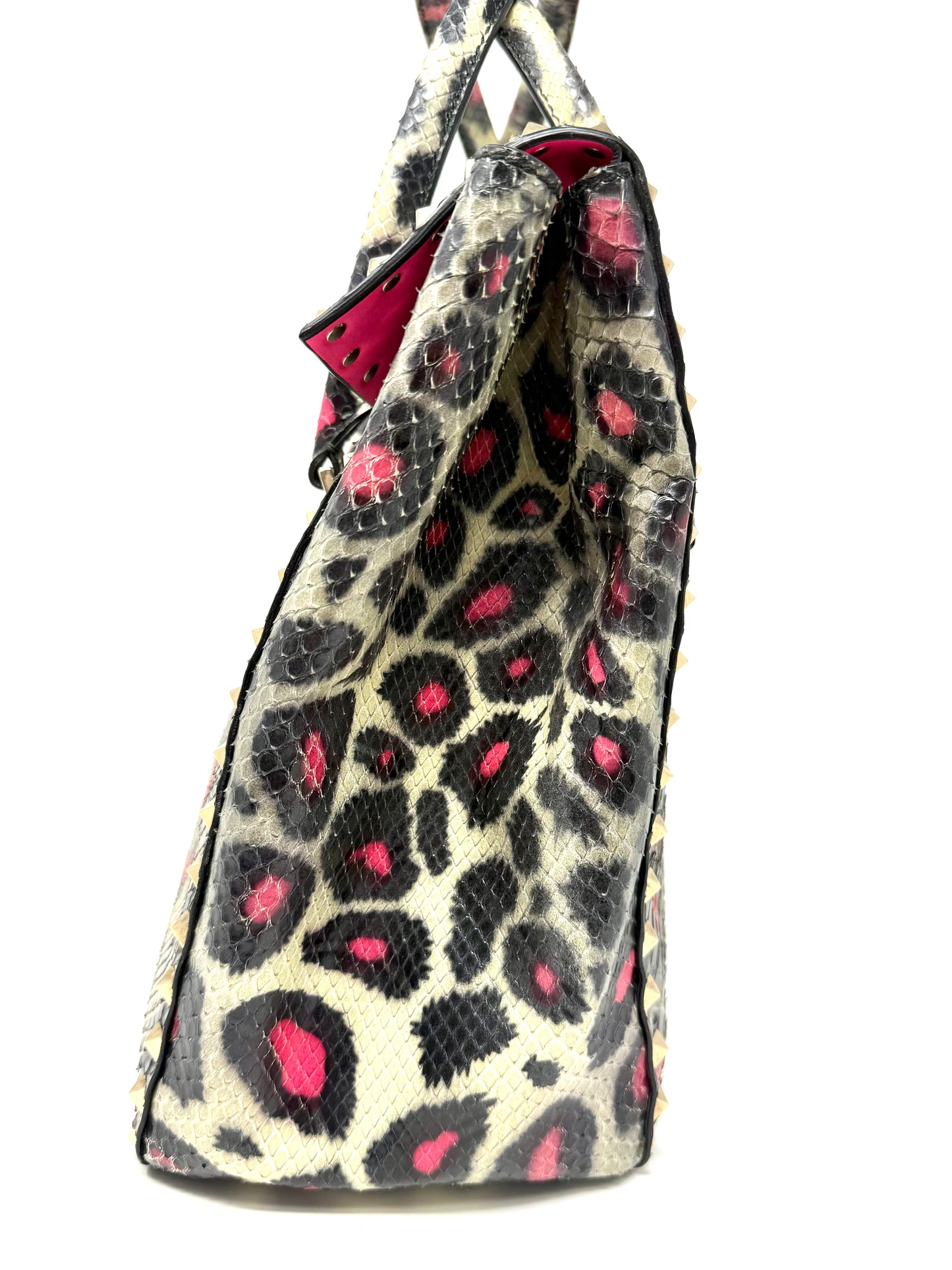 Python Leather Tote Pink/Black - Valentino