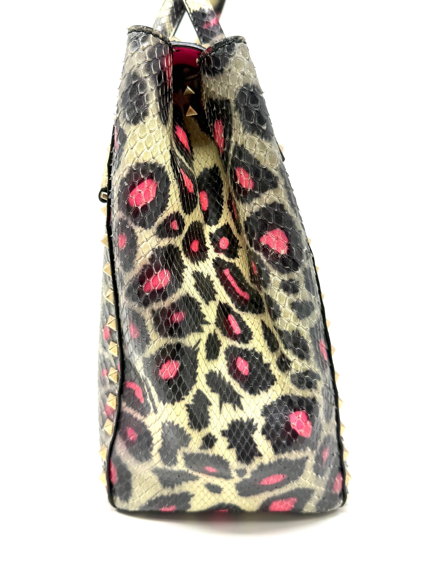 Python Leather Tote Pink/Black - Valentino