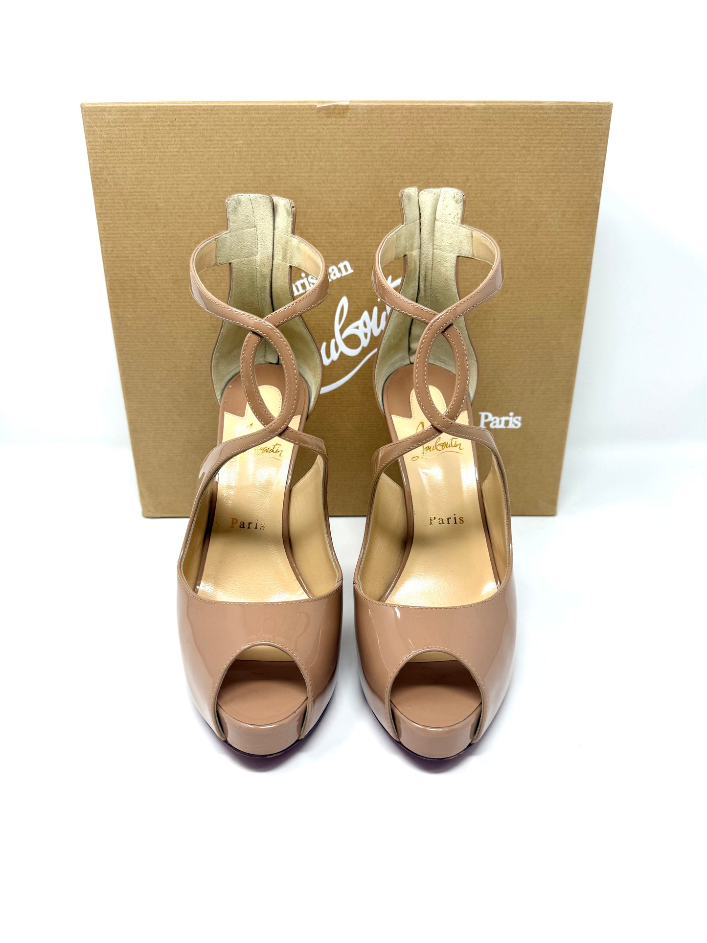 Rosie 120 Patent Leather Platform Pumps Nude - Christian Louboutin
