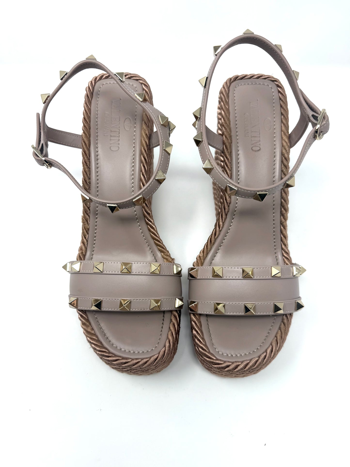 Rockstud Torchon Wedge Sandals Poudre - Valentino