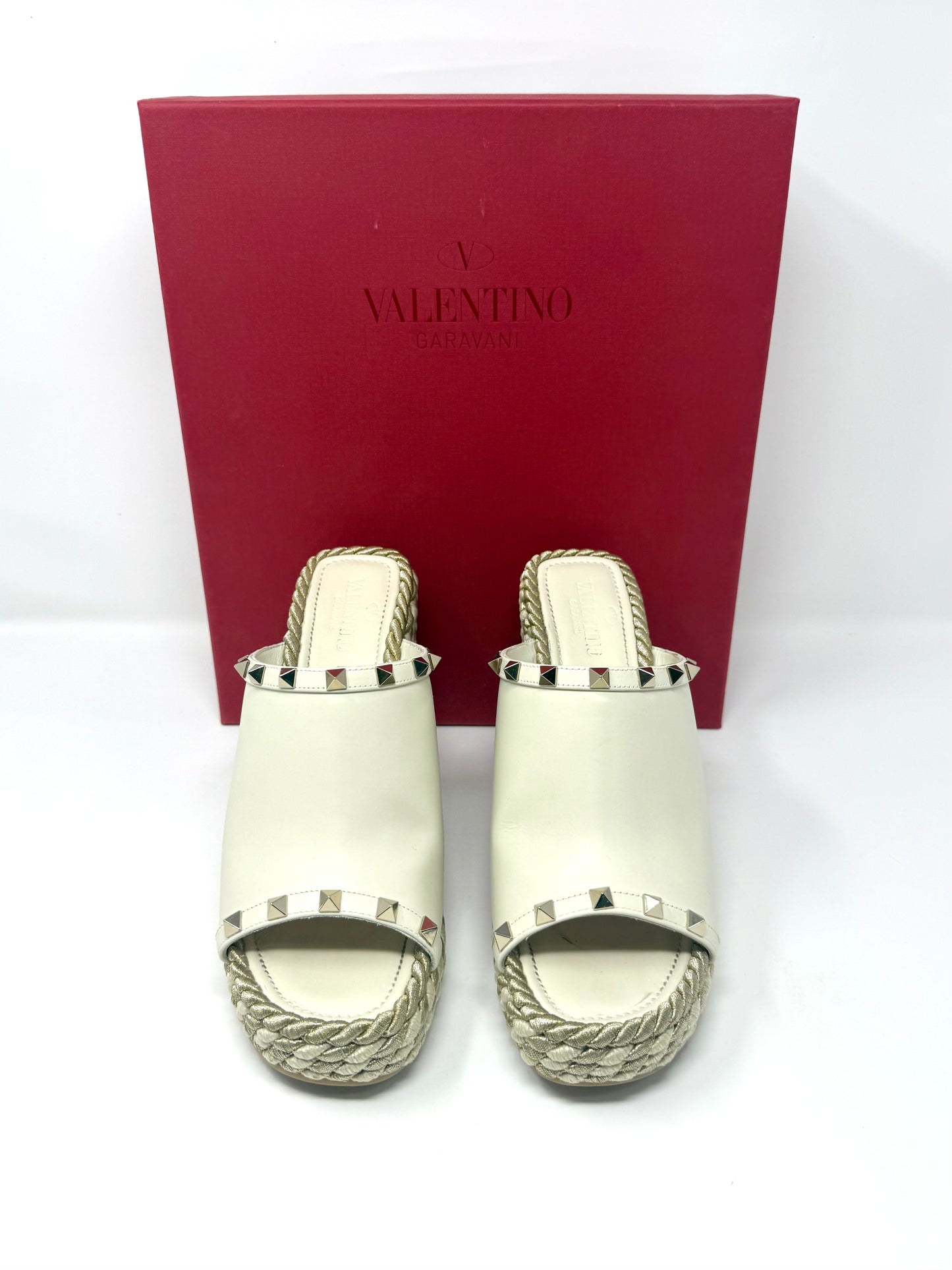 Rockstud Torchon Espadrille Wedge Ivory - Valentino