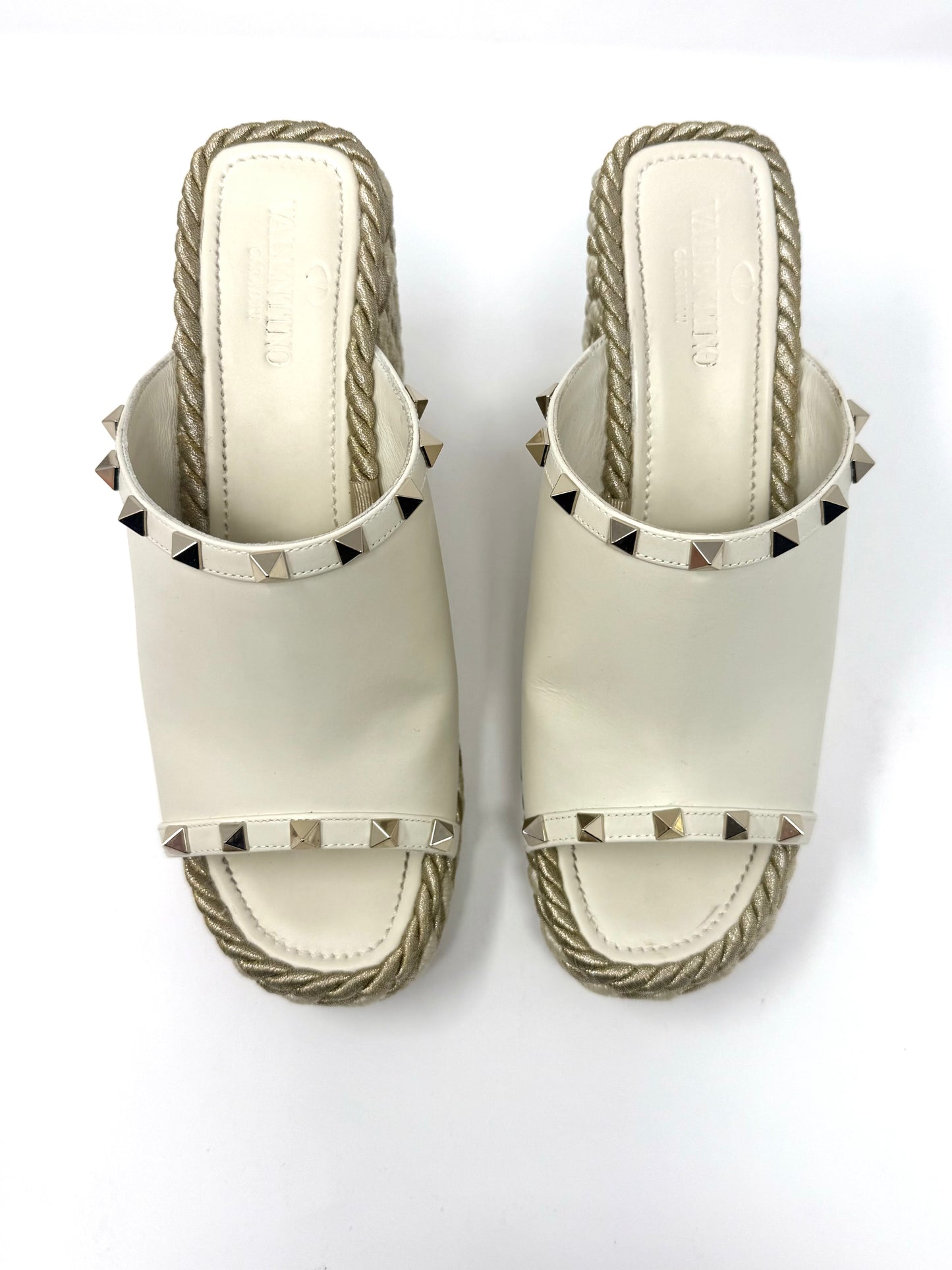 Rockstud Torchon Espadrille Wedge Ivory - Valentino