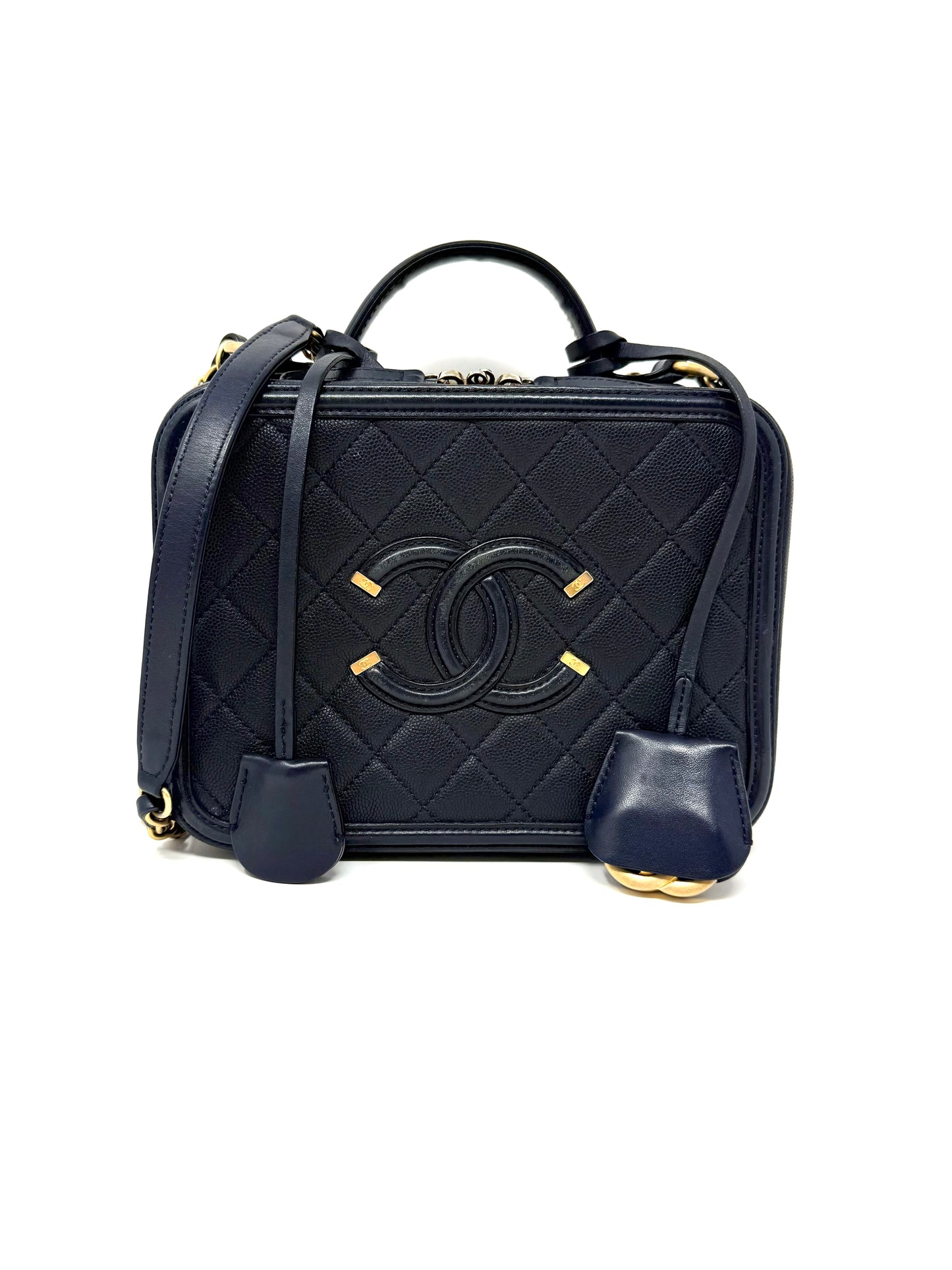 Filigree Vanity Case Quilted Caviar Navy - Chanel