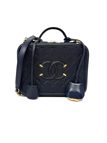 Filigree Vanity Case Quilted Caviar Navy - Chanel