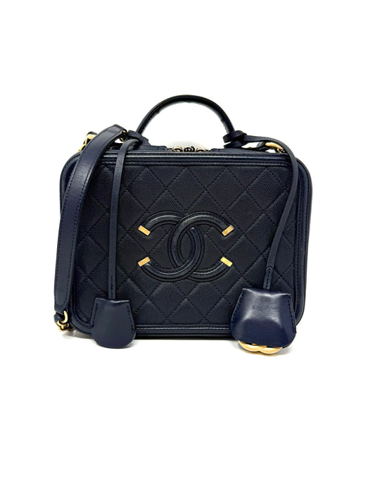 Filigree Vanity Case Quilted Caviar Navy - Chanel