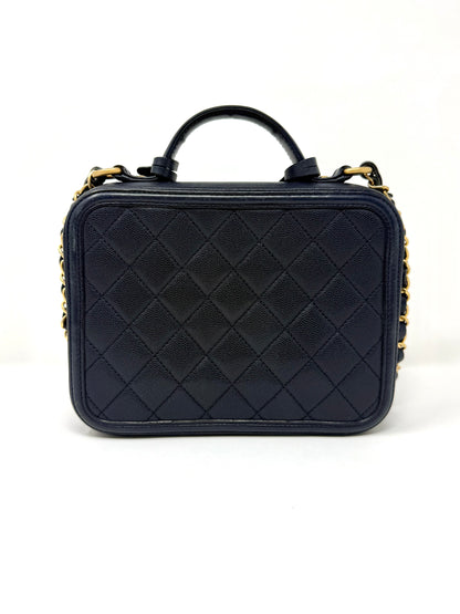 Filigree Vanity Case Quilted Caviar Navy - Chanel