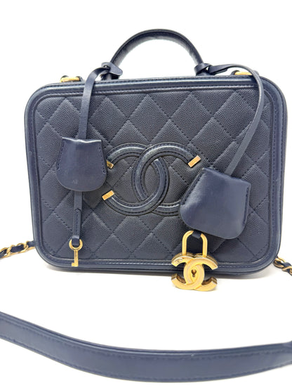 Filigree Vanity Case Quilted Caviar Navy - Chanel