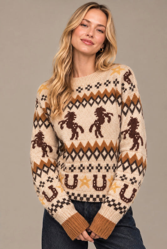 Rodeo Fairisle Crew Lace - Brodie Cashmere