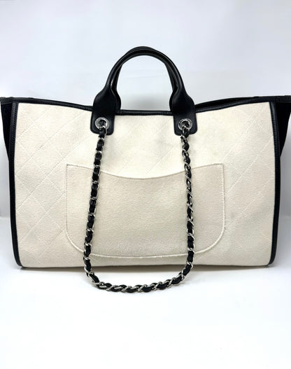 Large Deauville Wool Felt Tote White/Black - Chanel