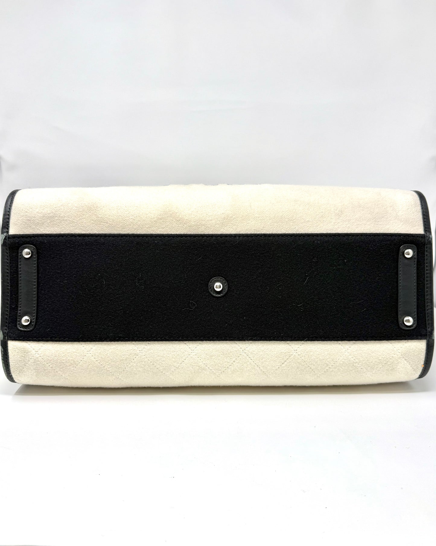 Large Deauville Wool Felt Tote White/Black - Chanel