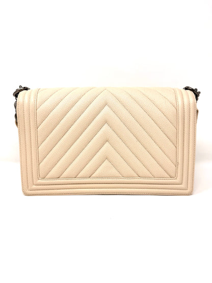 Caviar Chevron Medium Boy Bag Ivory - Chanel