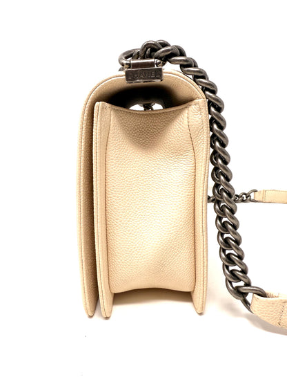 Caviar Chevron Medium Boy Bag Ivory - Chanel