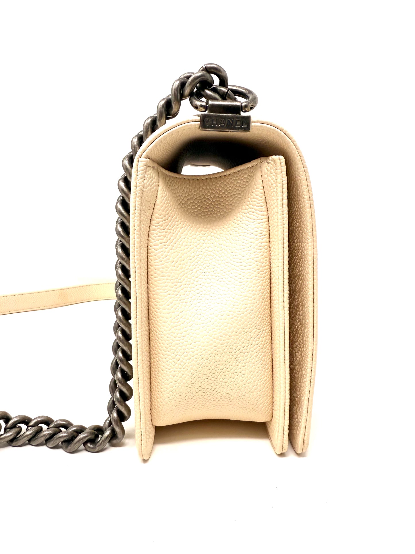 Caviar Chevron Medium Boy Bag Ivory - Chanel