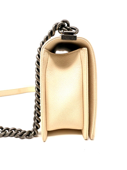 Caviar Chevron Medium Boy Bag Ivory - Chanel