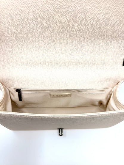 Caviar Chevron Medium Boy Bag Ivory - Chanel
