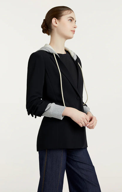 Hooded Khloe Blazer Black/Heather Grey - Cinq à Sept