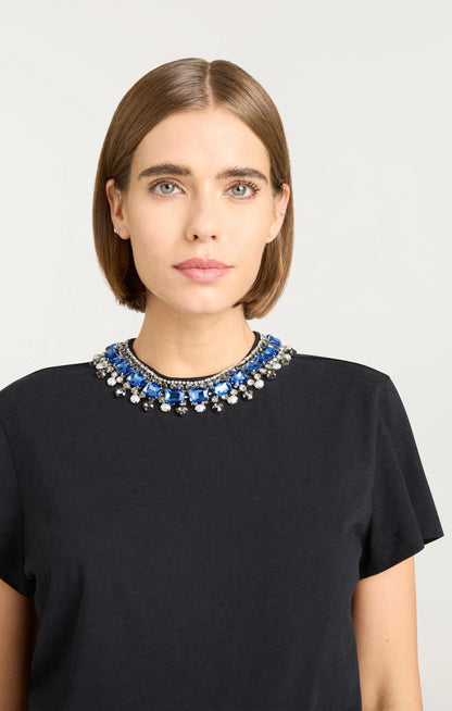 Pearl Rhinestone Necklace Danielle Tee Black/Blue - Cinq à Sept