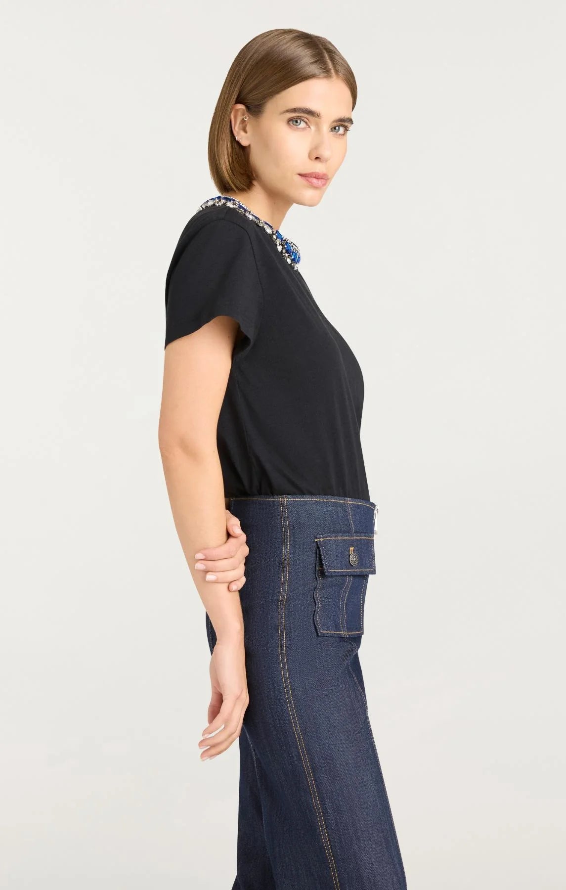 Pearl Rhinestone Necklace Danielle Tee Black/Blue - Cinq à Sept