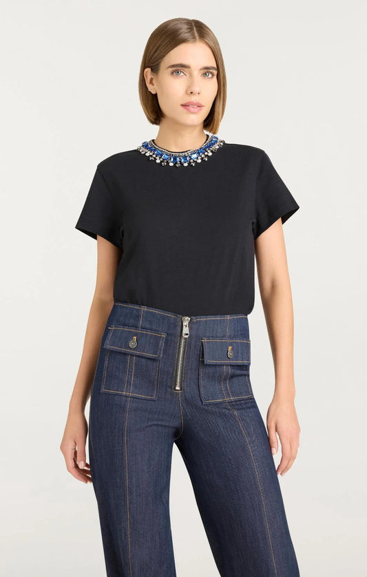 Pearl Rhinestone Necklace Danielle Tee Black/Blue - Cinq à Sept