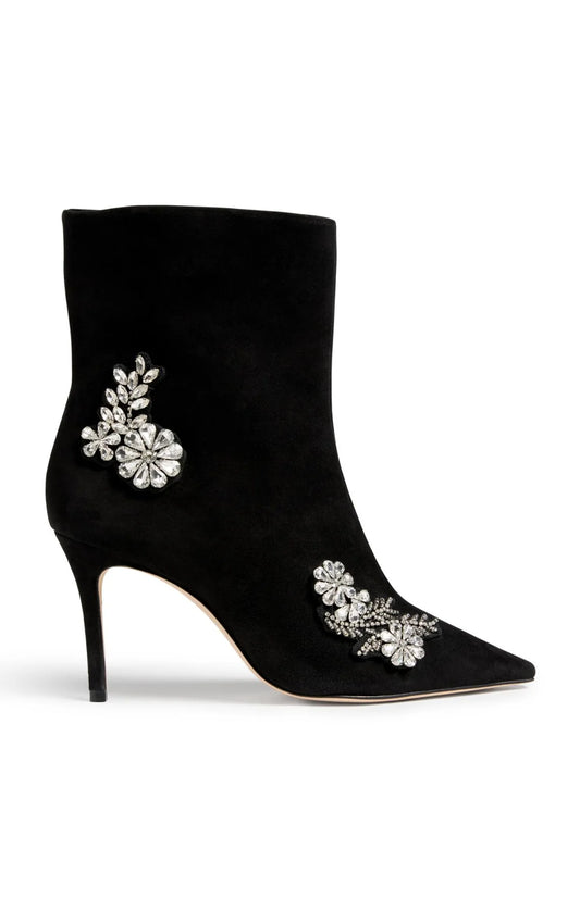 Mia Crystal Applique Ankle Heel Black/Clear Crystal - Cinq à Sept
