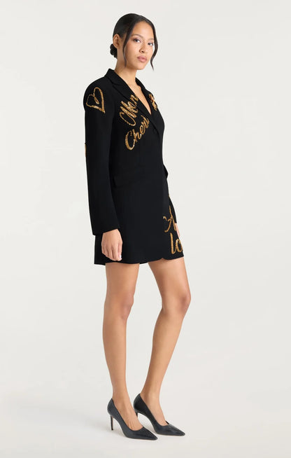 Crushed Sequin Loveletter Joel Dress Black/Gold - Cinq à Sept