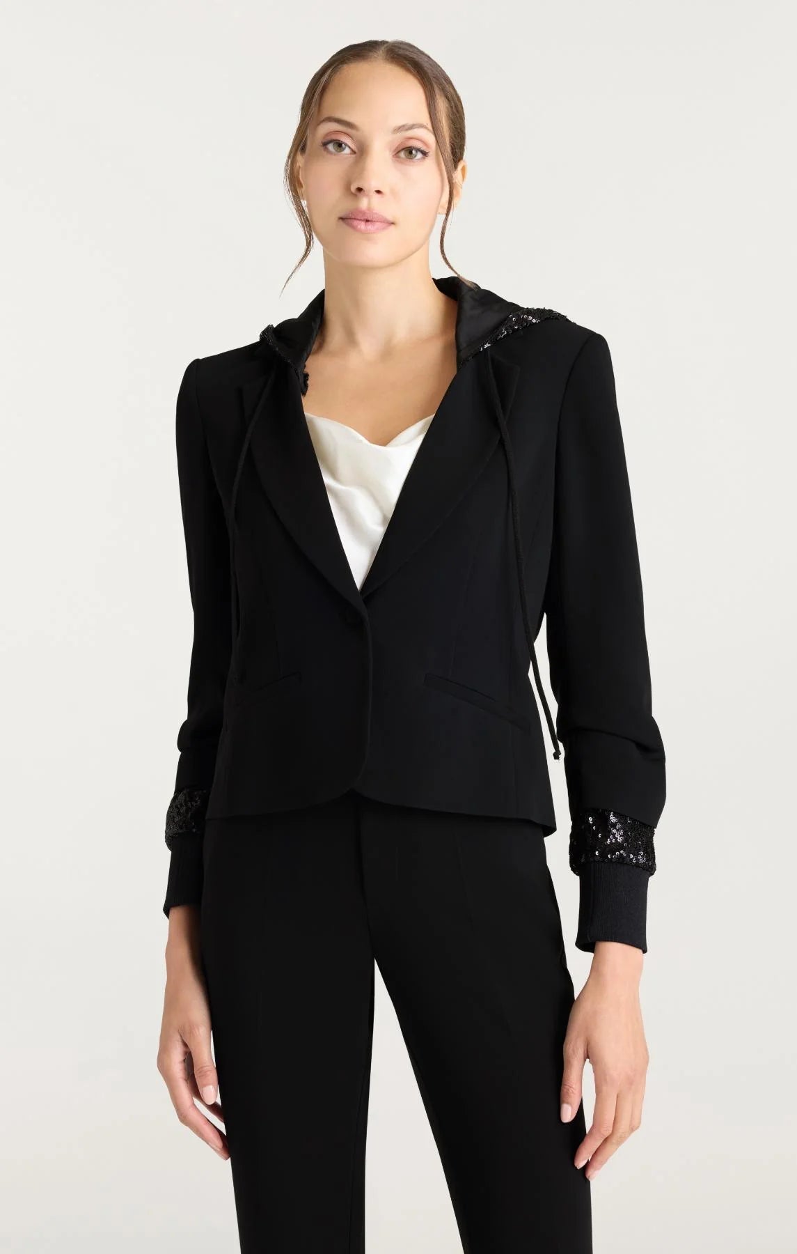 Sequin Hooded Le Petit Khloe Jacket Black - Cinq à Sept