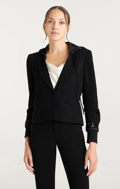 Sequin Hooded Le Petit Khloe Jacket Black - Cinq à Sept