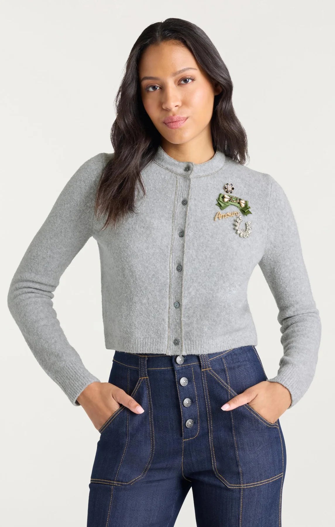 Allura Cardigan Light Heather Grey/Clear - Cinq à Sept