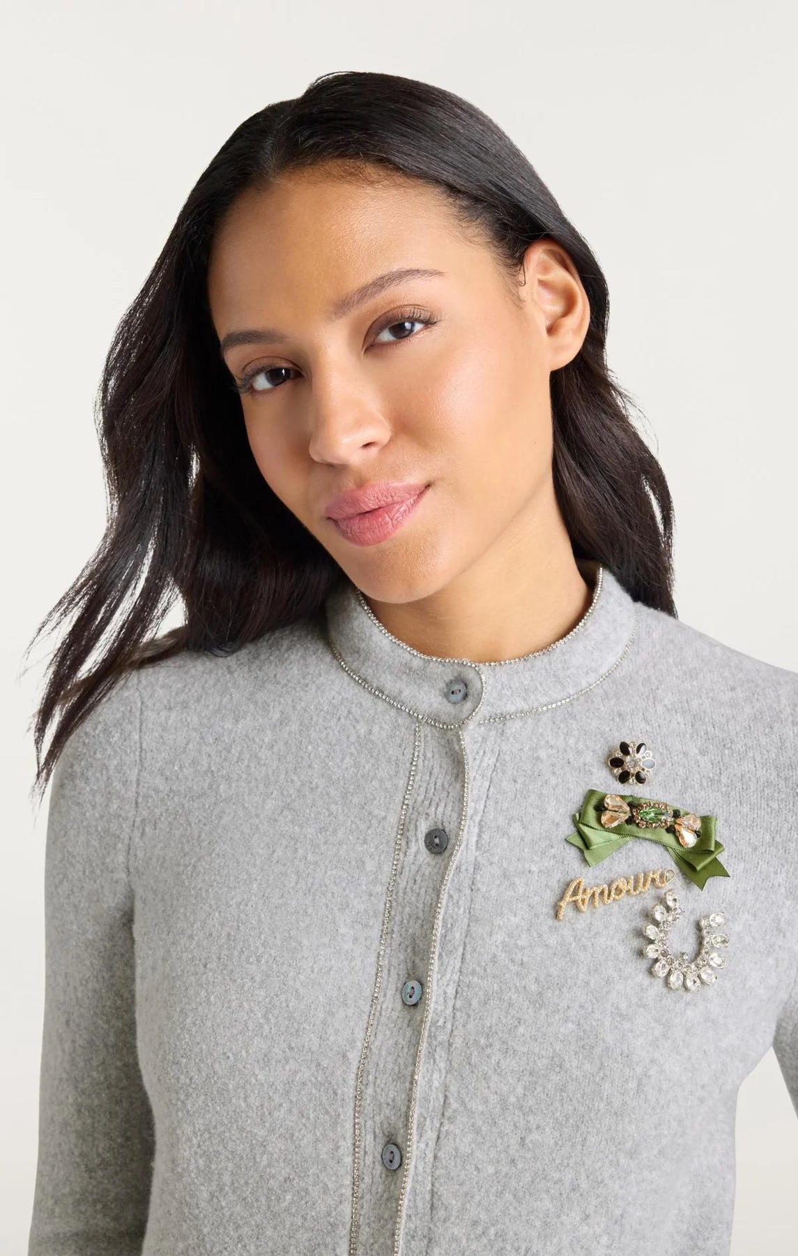 Allura Cardigan Light Heather Grey/Clear - Cinq à Sept