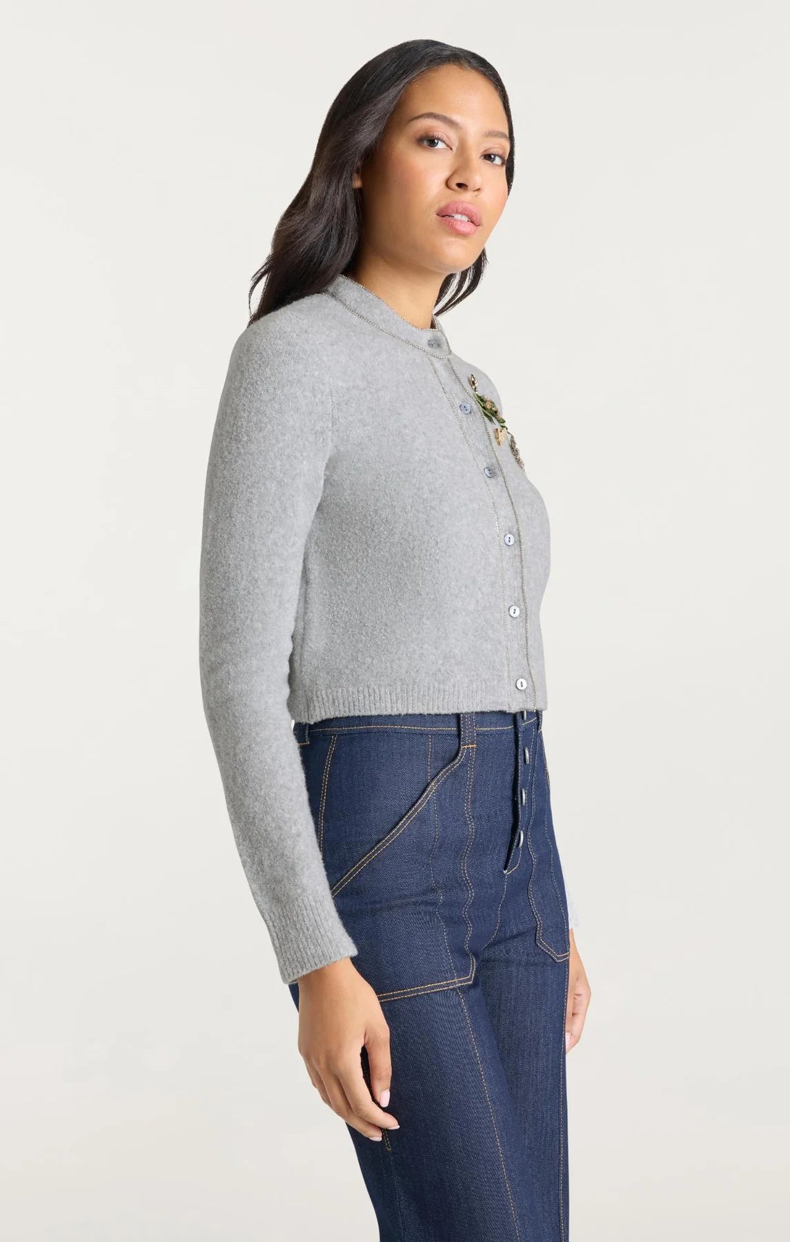 Allura Cardigan Light Heather Grey/Clear - Cinq à Sept