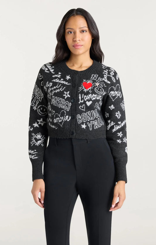 Love Doodles Millie Cardigan Heather Grey/Ivory - Cinq à Sept