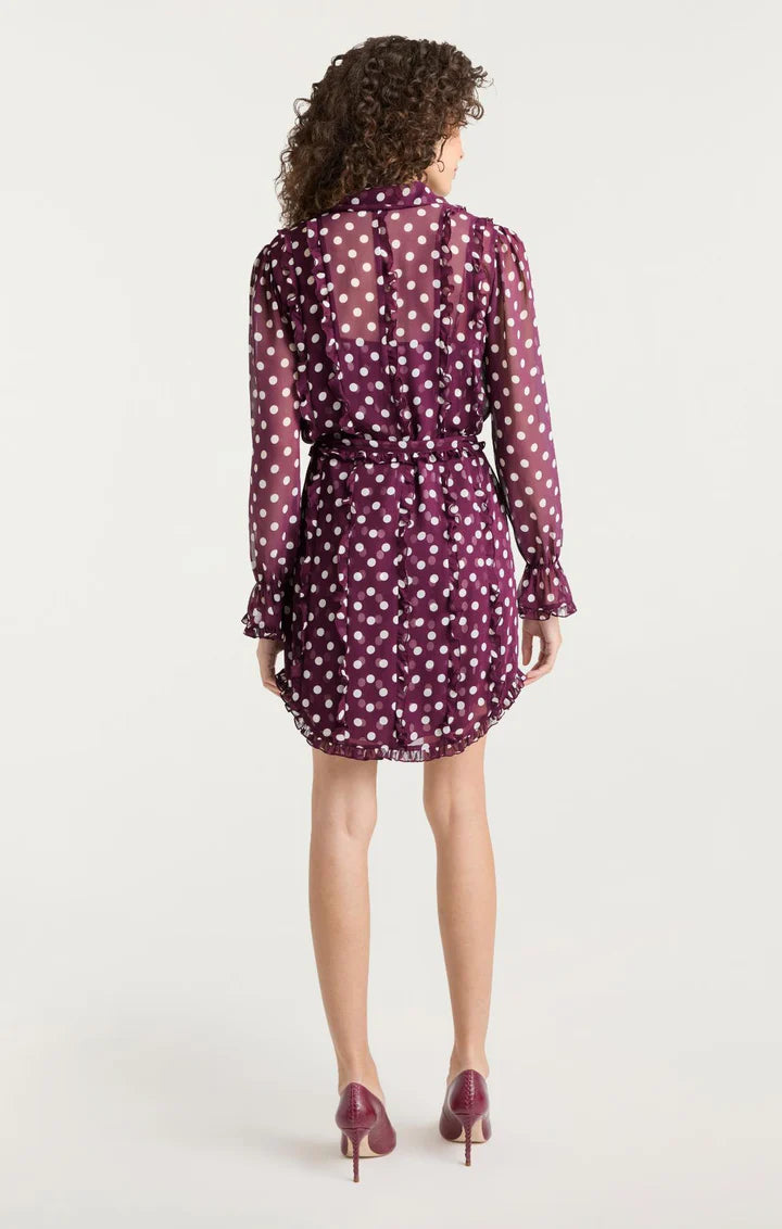 Camille Polka Dot Estelle Dress Deep Plum/Limestone - Cinq à Sept