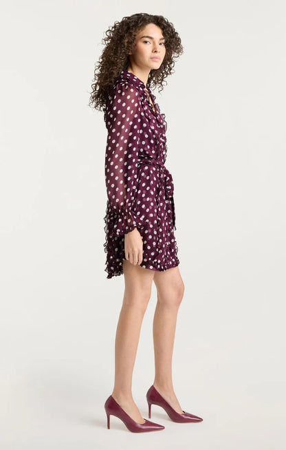 Camille Polka Dot Estelle Dress Deep Plum/Limestone - Cinq à Sept